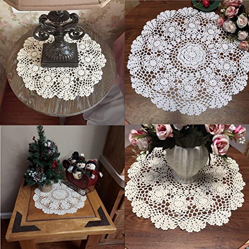 Damanni Beige Cotton Handmade Crochet Lace Tablecloth Doilies Table Overlay,Round,16 Inch,2PCS - size: Beige-2pc-16 Inch