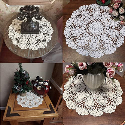 Damanni Beige Cotton Handmade Crochet Lace Tablecloth Doilies Table Overlay,Round,16 Inch,2PCS - size: Beige-2pc-16 Inch