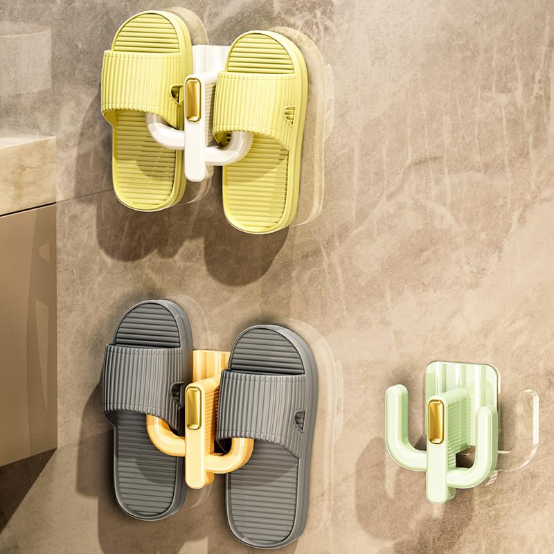 4 Pack Wall Mounted Shoe Rack - Hanging Shoe Organizer with Adhesive Mounts & Hooks - Space Saving Wall Shoe Storage Holder for Slippers, Sandals, RV, Bathroom & Door, White