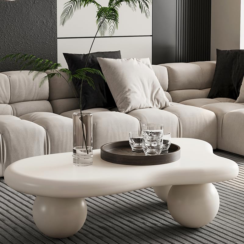 40” Cloud Coffee Table with 3 Ball Legs, Modern Irregular Center Table for Living Room, Low Cute Small MDF Tea Table for Bedroom, Space Apartment Cream White - color: Cloud-40" White