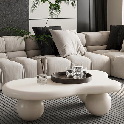 40” Cloud Coffee Table with 3 Ball Legs, Modern Irregular Center Table for Living Room, Low Cute Small MDF Tea Table for Bedroom, Space Apartment Cream White - color: Cloud-40" White
