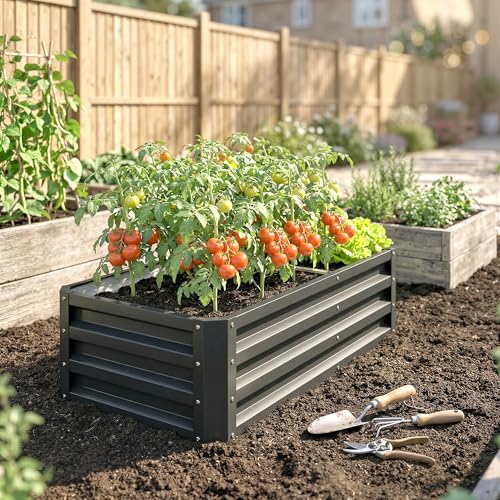 Outsunny Galvanized Raised Garden Bed, 4' x 2' x 1' Metal Planter Box, for Growing Vegetables, Flowers, Herbs, Succulents, Gray - color: Gray, size: 4' x 2' x 1'