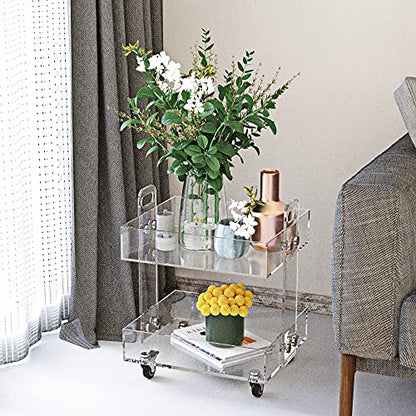 ONELUX (Flat Packed) Original Acrylic Side Table,Clear Table with Wheels,Acrylic Bedside Tables/Night Stand - 41×34×48H CM - size: 13.4 in x 16.1 in x 18.9 in