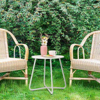 danpinera Outdoor Side Tables with Flower Cut Outs, Weather Resistant Steel Patio Side Table, Small Round Outdoor End Table Metal Side Table for Patio Yard Balcony Garden White - color: White