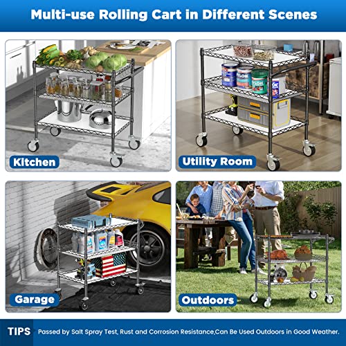 Leteuke 3 Tier Rolling Carts with Wheels, Heavy Duty Rolling Utility Cart | NSF Commercial Grade Metal Cart with Handle&Shelf Liner,Trolley Serving Cart for Kitchen,Restaurant,Plant Display,Black - color: Matte Black