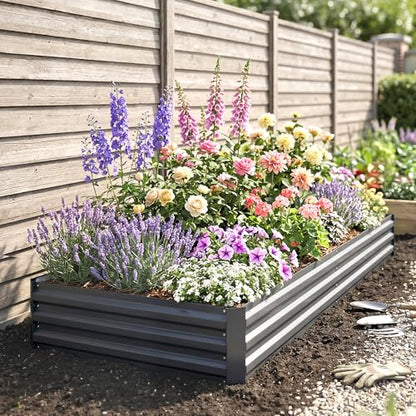 Outsunny Galvanized Raised Garden Bed, 8' x 3' x 1' Metal Planter Box, for Growing Vegetables, Flowers, Herbs, Succulents, Gray - color: Gray, size: 8' x 3' x 1'