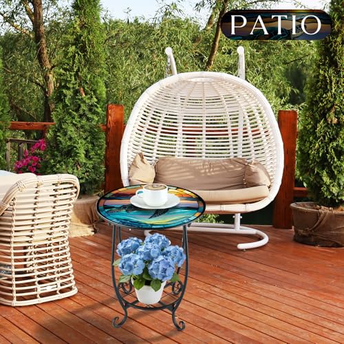 Cinnvoice Outdoor Side Table Round Small Mosaic Patio Accent Indoor End Plant Coffee Tea Table for Yard Patio Porch Garden Living Room, Bedroom(Turtle Style,12 Inch) - size: 12 Inch, style: Turtle Style