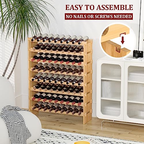 Domax Wine Rack Freestanding Floor - Bamboo Wooden Stackable 8 Tiers 72 Wine Bottle Holder Storage Racks for Kitchen, Bar, Pantry and Cellar (Yellow) - color: Yellow
