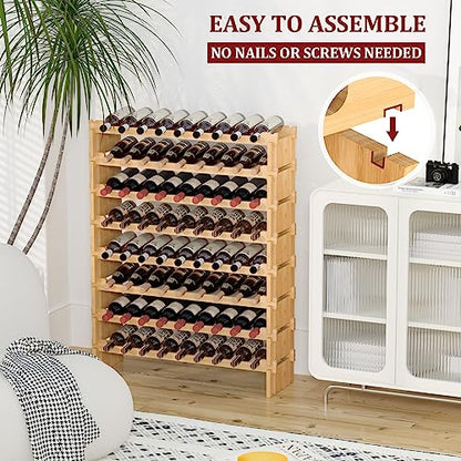 Domax Wine Rack Freestanding Floor - Bamboo Wooden Stackable 8 Tiers 72 Wine Bottle Holder Storage Racks for Kitchen, Bar, Pantry and Cellar (Yellow) - color: Yellow