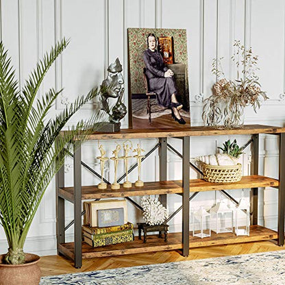 IRONCK Bookshelf Double Wide 55 in 3-Tier, Industrial Bookcases, Wood and Metal Bookshelves, Book Shelves for Home Office Decor Display - size: 55 In