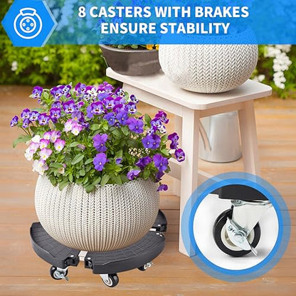 TreeGun 2 Pack Plant Caddy with Wheels Heavy Duty with 8 Lockable Casters, Rolling Plant Stand Adjustable for 8inch-22inch Outdoor Indoor Large Plant, Plant Stand with Wheels 500lbs Capacity - size: 2 PACK