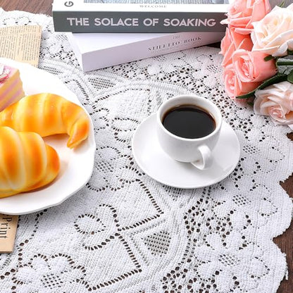JJUNW Small Square Tablecloth, Lace Doilies, Beige Square Tablecloths Side Table Cover, Crochet Tablecloth for Round Coffee Table Topper Furniture 35 X 35 Inch