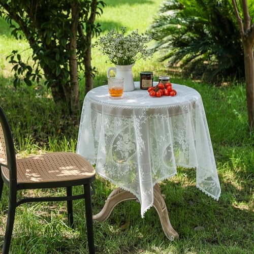 White Lace Small Rectangle Tablecloth 35 x 55 Inch Vintage Embroidered Table Cloth Shabby Chic Wedding Baby Shower Table Cover (White, 35"x55") - size: 55" x 35" (Rectangular)