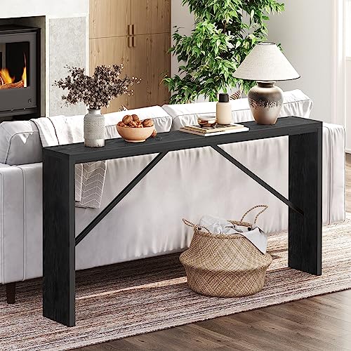 MAHANCRIS Console Table, 62.2" Long Sofa Table Behind Couch, Narrow Entryway Table, Farmhouse Dining Table with Angled Metal Frame, Industrial Console Table for Entryway, Black CTHB15801 - color: Black, size: 62.2"L x 9.1"W x 31.5"H