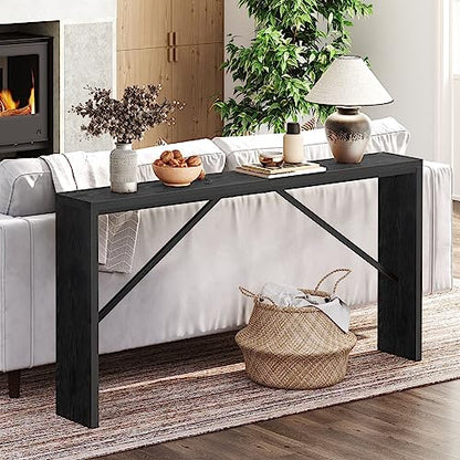 MAHANCRIS Console Table, 62.2" Long Sofa Table Behind Couch, Narrow Entryway Table, Farmhouse Dining Table with Angled Metal Frame, Industrial Console Table for Entryway, Black CTHB15801 - color: Black, size: 62.2"L x 9.1"W x 31.5"H