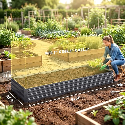 Outsunny Galvanized Raised Garden Bed, 8' x 3' x 1' Metal Planter Box, for Growing Vegetables, Flowers, Herbs, Succulents, Gray - color: Gray, size: 8' x 3' x 1'