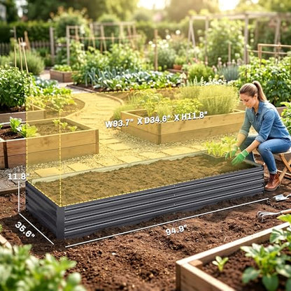 Outsunny Galvanized Raised Garden Bed, 8' x 3' x 1' Metal Planter Box, for Growing Vegetables, Flowers, Herbs, Succulents, Gray - color: Gray, size: 8' x 3' x 1'