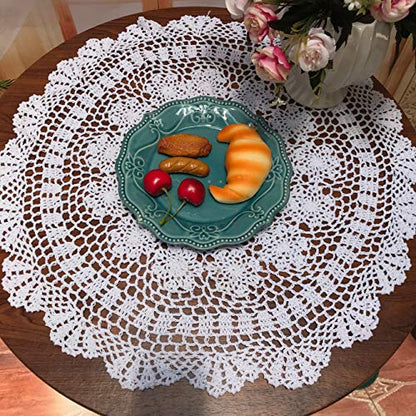 Damanni White Cotton Handmade Crochet Lace Tablecloth Doilies Table Overlay,Round,23 Inch,2PCS - size: White-2pc-23 Inch