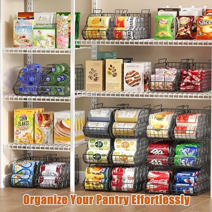 Sonyabecca 8 Pack Stackable Can Organizer for Pantry Cabinet Food Storage | Wire Storage Rack Holds Up to 72 Cans, Beverages and Food. Small Metal Organizer for Kitchen Counters, Fridges and RV
