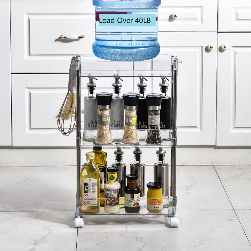 Chris.W Slim Storage Cart 3 Tier with Wheels, Clear Bathroom Cart Organizer, Mobile Shelving Unit Rolling Utility Cart, Slide Out Organizer for Kitchen, Bathroom, Laundry, Narrow Places, Office - 8" W - size: 8"W