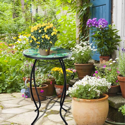 VCUTEKA Outdoor Side Table Mosaic End Patio Side Table Small End Tables Glass Top Round Balcony Coffee Tables Porch Indoor Glass Top Bee 14'' - color: Bee
