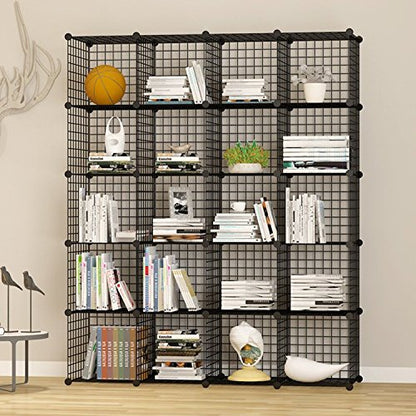 UNICOO - 14 * 14 inch Big Cube Multi Use DIY 20 Cube Wire Grid Organizer, Wardrobe Organizer, Bookcase, Storage - Black Wire - size: 20 cube