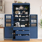 Merax 77'' Tall Freestanding Kitchen Pantry, 35''Lx17.7''W Modern Shaker Style Cupboard Storage Cabinet with Adjustable Shelves,Door Shelves, Drawers and Wine Racks, Blue - color: Blue