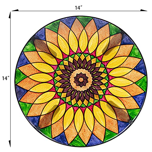 VCUTEKA Sunflower Outdoor Side Table, Mosaic Design, Small Glass Top, Round, Patio Side Table, Balcony Coffee Table, Indoor, 14 inches, Yellow - color: Yellow