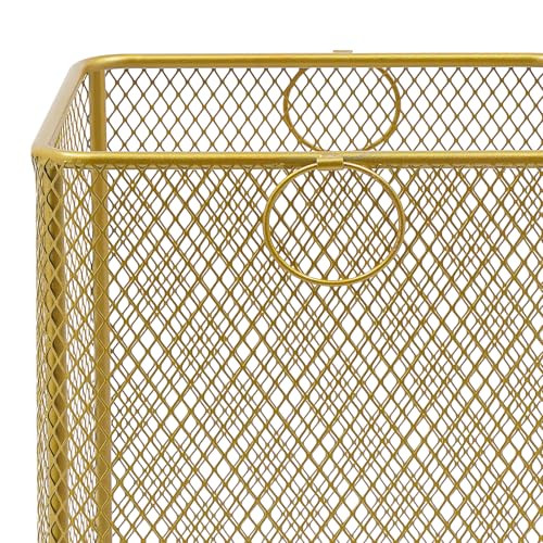 Metal Laundry Storage Basket on Wheels - Square, Rolling Hamper Cart with Mesh Wire & Ring Handles, Stackable Storage Organizer Clothing Sorting Rack for Clothes and Linens, 12"L x 12"W x 22"H (Gold)