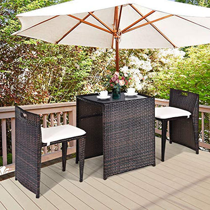 Giantex 3 PCS Cushioned Outdoor Wicker Patio Set Convention Bistro Set with Patio Sofa Chairs Garden Lawn Space Saving Conversation Furniture No Assembly (Light Brown) - color: Light Brown