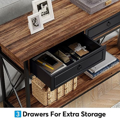 Tribesigns 70.8" Console Table with 3 Drawers, Farmhouse Entryway Table with Storage Shelf, Narrow Long Sofa Foyer Table for Entryway, Hallway (Brown/Black) - color: Brown/Black