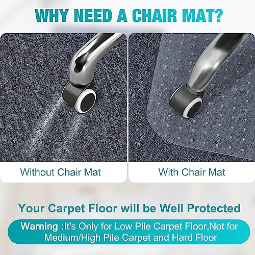 BesWin Office Chair Mat for Carpeted Floors, 44'' x 58'' Large Desk Chair Mat for Low Carpets, Premium Quality Hard Carpet Protector for Work, Home, Gaming, Easy Glide and Flat Without Curling - size: 44" X 58" Rectangle