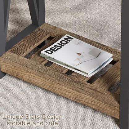 ChooChoo Farmhouse End Table, Narrow Side Table | with Shelf ,Slim Bedside Table ,Small Spaces, Rustic Nightstand, Living Room, Bedroom,Rustic Oak & Black - color: Rustic Oak & Black, size: 1 Pack