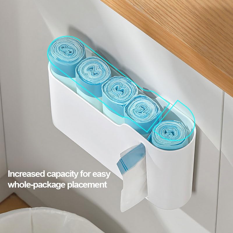 Trash Bag Holder, Stackable Garbage Bag Dispenser, Compact Dispenser with Built-In Slot for Multi-Roll Storage, Kitchen Bathroom and Utility Room Organizer, White