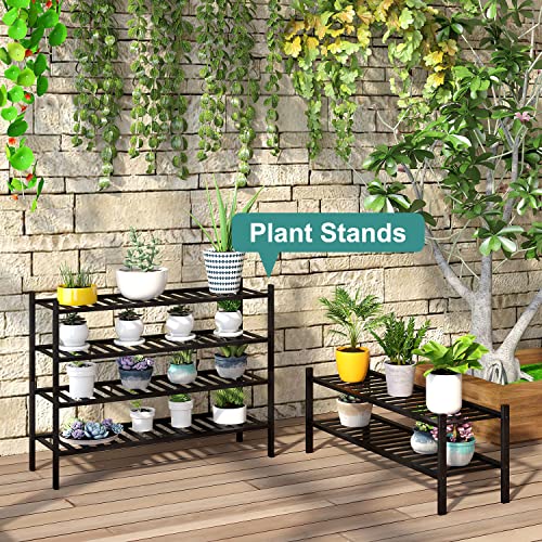 viewcare Black 4-Tier Long Shoe Rack, Bamboo Wood, 33-Inch - color: Black, size: 4-Tier Long