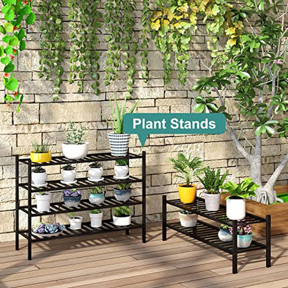 viewcare Black 4-Tier Long Shoe Rack, Bamboo Wood, 33-Inch - color: Black, size: 4-Tier Long