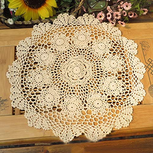 Damanni Beige Cotton Handmade Crochet Lace Tablecloth Doilies Table Overlay,Round,16 Inch,2PCS - size: Beige-2pc-16 Inch
