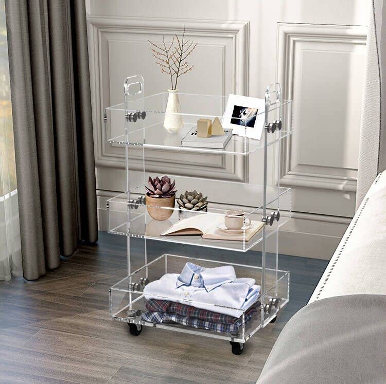 ONELUX 3-Tier Acrylic Utility Rolling Cart, Multifunction Storage Cart On Wheels - size: 16.4 in x 13.4 in x 28 in