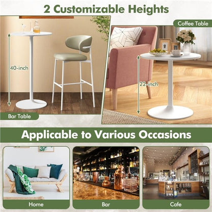 ERGOMASTER Cocktail Table,Two-in-one Modern Style Standing Circular Bar Table 40"/22" Two Convertible Height Suitable for Dining Room, Restaurant, Kitchen (2, White) - color: White, size: Diameter：23.99‘’