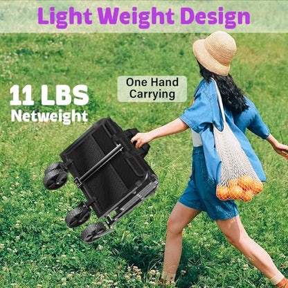 Wagons Carts Foldable,280 LBS Large Capacity Foldable Wagon Cart Collapsible Wagon with Wheels & Drink Holders,Utility Folding Cart for Camping Garden Beach Picinic Grocery Outdoor Shopping(Black) - size: 280LBS