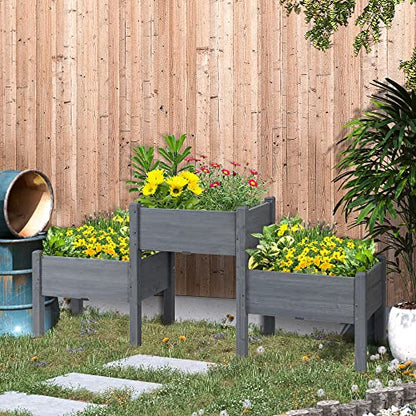 Outsunny Raised Garden Bed with 3 Planter Box, Elevated Wooden Plant Stand with Drainage Holes, for Vegetables, Herb and Flowers, Gray - color: Gray, size: 6.04' x 1.48' x 2.63'