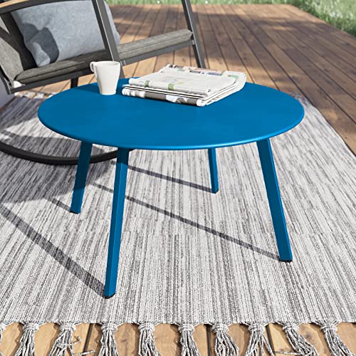 Grand patio 28-inch Round Steel Coffee Table, Outdoor Patio Side Table, Great for Backyard Patio Deck, Peacock Blue - color: Peacock Blue, style: 1 PC