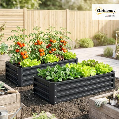 Outsunny Galvanized Raised Garden Bed, 4' x 2' x 1' Metal Planter Box, for Growing Vegetables, Flowers, Herbs, Succulents, Gray - color: Gray, size: 4' x 2' x 1' (2 pc)