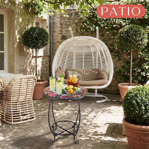 Cinnvoice Outdoor Side Table Round Small Mosaic Patio Accent Indoor End Plant Coffee Tea Table for Yard Patio Porch Garden Living Room, Bedroom(Hummingbird Style,16 Inch) - size: 16 Inch, style: Hummingbird Style