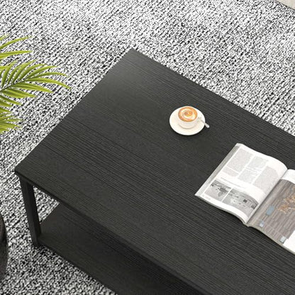 EXCEFUR Black Coffee Table, Modern Wood and Metal Living Room Table with Storage Shelf, 47 Inch - color: Black, size: 47 inch