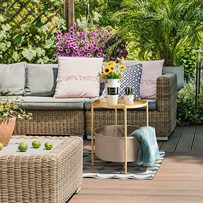 danpinera Side Table with Storage Basket, Small Round Table for Living Room | Metal Bedside Stand with Removable Serving Tray, Modern Nightstand for Small Space, Living Room, Bedroom, Nursery, Yellow - color: Pale Yellow