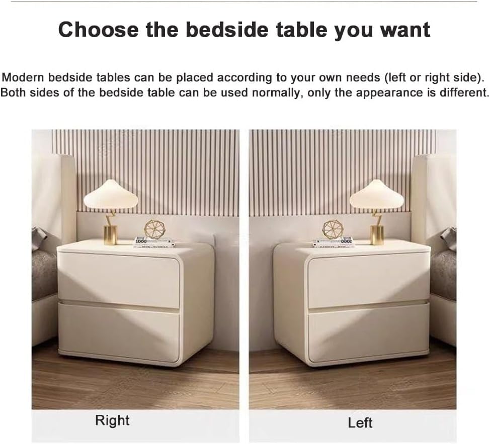 Minimalist Bedside Table with 2 Drawers, 17.71x15.74x18.5in Bedside Furniture, Nightstand No Assembly Needed Nightstand with Large Storage for Bedroom/Living Room, Beige (Left)