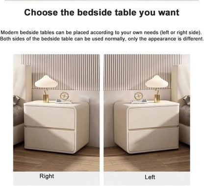 Minimalist Bedside Table with 2 Drawers, 17.71x15.74x18.5in Bedside Furniture, Nightstand No Assembly Needed Nightstand with Large Storage for Bedroom/Living Room, Beige (Left)