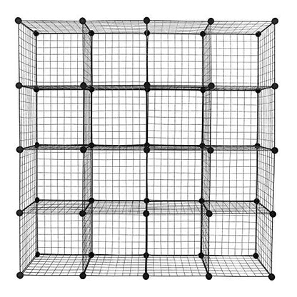 Vasitelan Wire Cube Storage Shelves, 16 Cube Storage Organizer Metal Shelves, Storage Bins Shelving, Modular Bookshelf Shelf, Closet Cabinet Ideal for Bedroom, Office, 47”L x 14”W x 57”H, Black