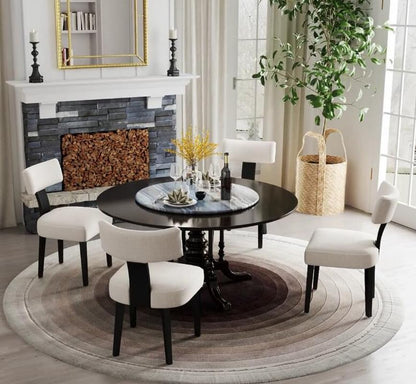 RIVOVA Mid Century Modern Dining Chairs Set of 4 Farmhouse Linen Fabric Upholstered Dining Room Chairs Kitchen Chairs with Curved Backrest Black Wood Legs, Beige - color: Black Beige Curved